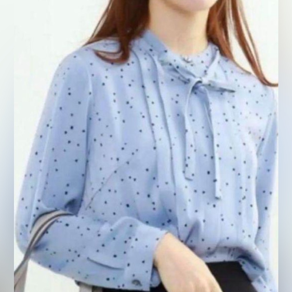 Investments Light Blue floral tie neck Pattern Blouse